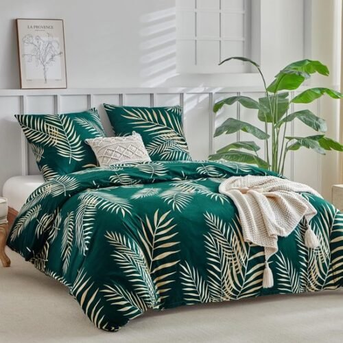 Unyqoos® Luxe dekbedovertrekset met tropisch palmenmotief in goud en