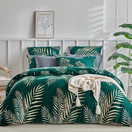 Unyqoos® Luxe dekbedovertrekset met tropisch palmenmotief in goud en