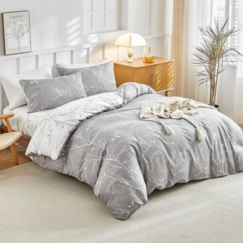 Unyqoos® Complete vierdelige beddengoedset in grijs en wit voor optimaal slaapcomfort