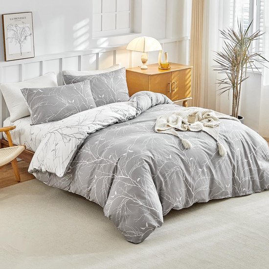 Unyqoos® Complete vierdelige beddengoedset in grijs en wit voor optimaal slaapcomfort