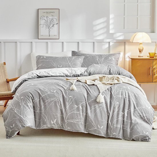 Unyqoos® Complete vierdelige beddengoedset in grijs en wit voor optimaal slaapcomfort