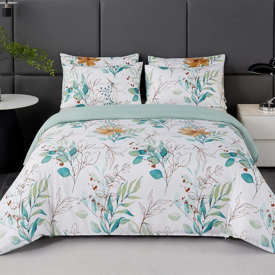 Unyqoos® beddengoedset met bladpatroon inclusief kussen- en dekbedovertrek