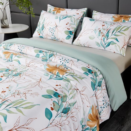 Unyqoos® beddengoedset met bladpatroon inclusief kussen- en dekbedovertrek
