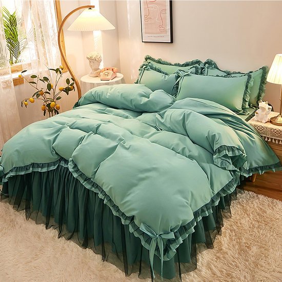 Unyqoos® Romantische beddenset met ruches en striksluiting voor eenpersoonsbed
