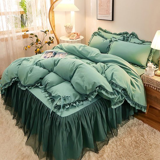 Unyqoos® Romantische beddenset met ruches en striksluiting voor eenpersoonsbed
