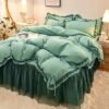 Unyqoos® Romantische beddenset met ruches en striksluiting voor eenpersoonsbed