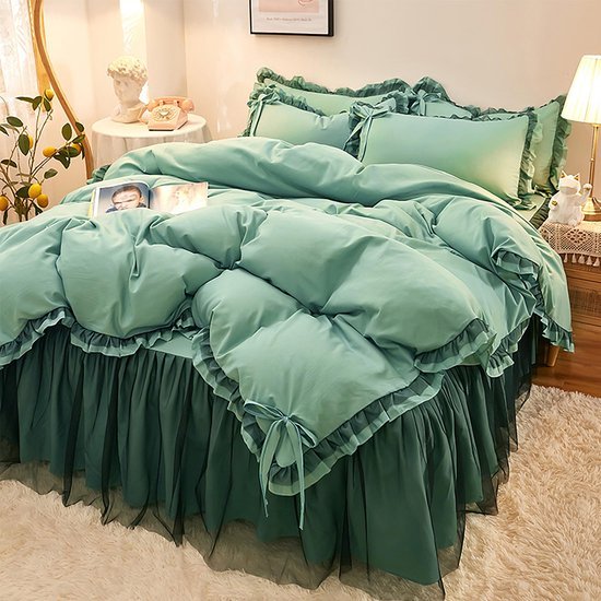 Unyqoos® Romantische beddenset met ruches en striksluiting voor eenpersoonsbed