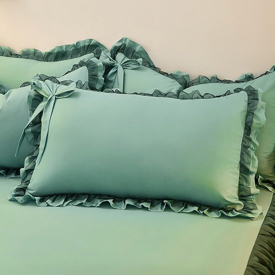 Unyqoos® Romantische beddenset met ruches en striksluiting voor eenpersoonsbed