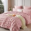 Unyqoos® Ademende Seersucker Beddengoedset voor Zomerslaapcomfort in Roze Tint
