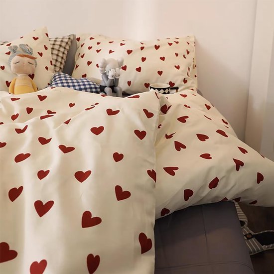 Unyqoos® Charmant Kinderbeddengoed met Rode Hartjesmotief voor Meisjes, Inclusief Kussensloop en Dekbedovertrek