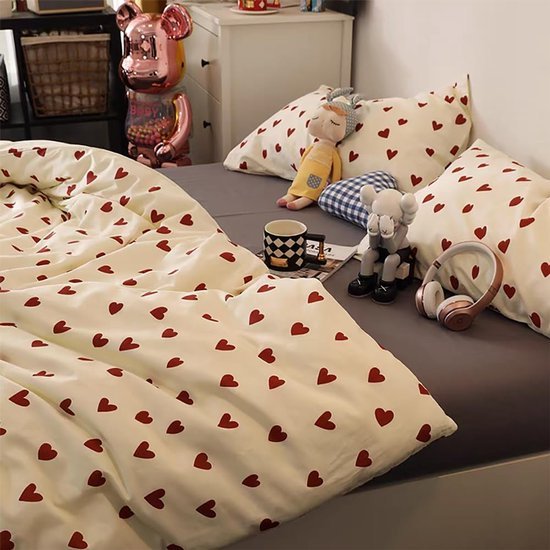 Unyqoos® Charmant Kinderbeddengoed met Rode Hartjesmotief voor Meisjes, Inclusief Kussensloop en Dekbedovertrek