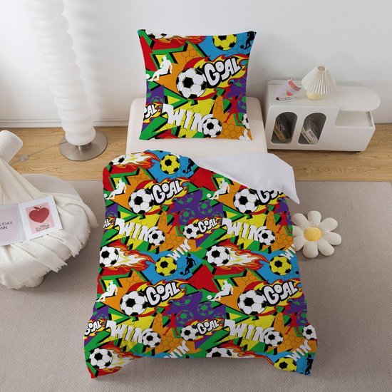 550x550-12839.jpg Unyqoos® Voetbalthema Kinderbeddengoed Set met Zachte Microvezel en Ritssluiting