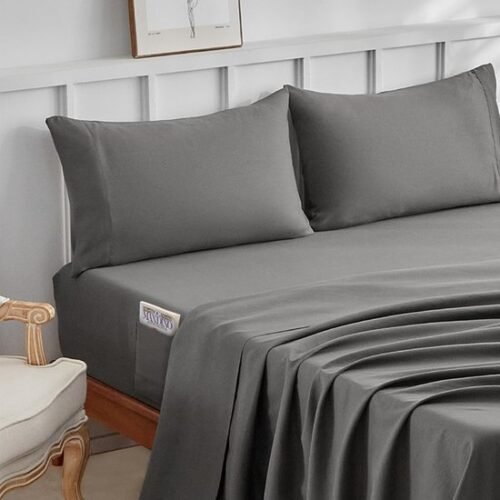 Unyqoos® Compleet grijs beddengoed set met hoeslaken en kussenslopen van zacht polyester