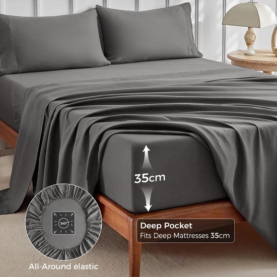 Unyqoos® Compleet grijs beddengoed set met hoeslaken en kussenslopen van zacht polyester
