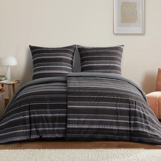 Unyqoos® Comfortabele en ademende beddengoedset met strepenpatroon en ritssluiting