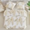 Unyqoos® Elegante witte dekbedovertrekset met gouden palmbladmotief en ritssluiting
