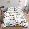 Unyqoos® Kinderdekbedovertrekset met Bouwvoertuigenprint Inclusief Kussenslopen