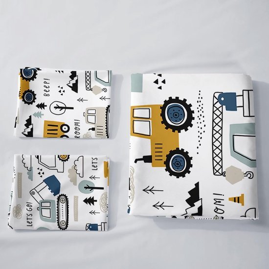 Unyqoos® Kinderdekbedovertrekset met Bouwvoertuigenprint Inclusief Kussenslopen
