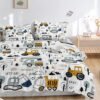 Unyqoos® Kinderdekbedovertrekset met Bouwvoertuigenprint Inclusief Kussenslopen