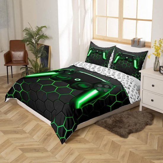 550x550-12932.jpg Unyqoos® Neonlicht Geometrisch Game Dekbedovertrek voor Kinderen en Tieners met Bijenkorf Motief