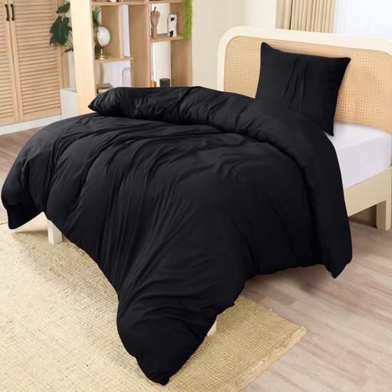 Unyqoos® Beddengoedset van Microvezel Polyester met Ritssluiting en Envelopsluiting in Zwart