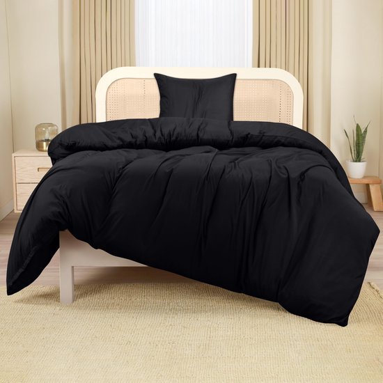 Unyqoos® Beddengoedset van Microvezel Polyester met Ritssluiting en Envelopsluiting in Zwart