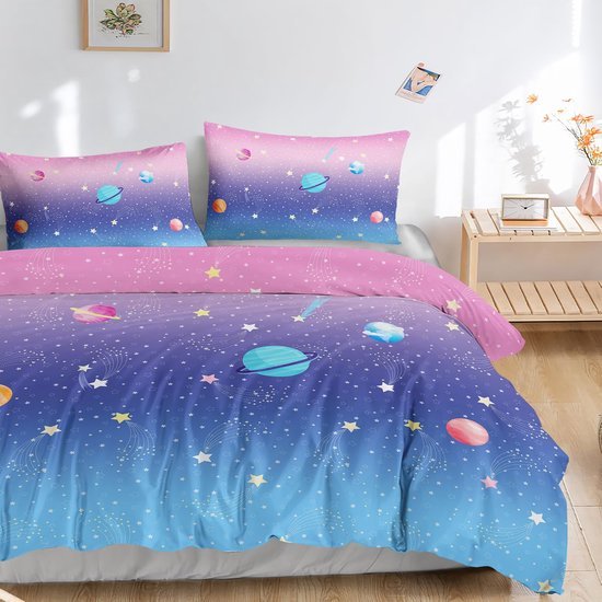 Unyqoos® Blauw-Paarse Beddengoedset met Rits voor Kinderen en Volwassenen