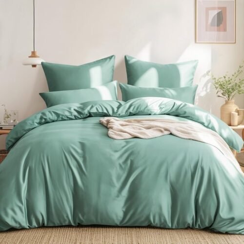 Unyqoos® Comfortabele katoenen beddengoedset 200 x 220 cm met ritssluiting in saliegroen