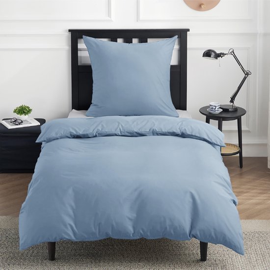 550x550-13020.jpg Unyqoos® Zachte katoenen beddengoedset in grijsblauw met ritssluiting en kussensloop