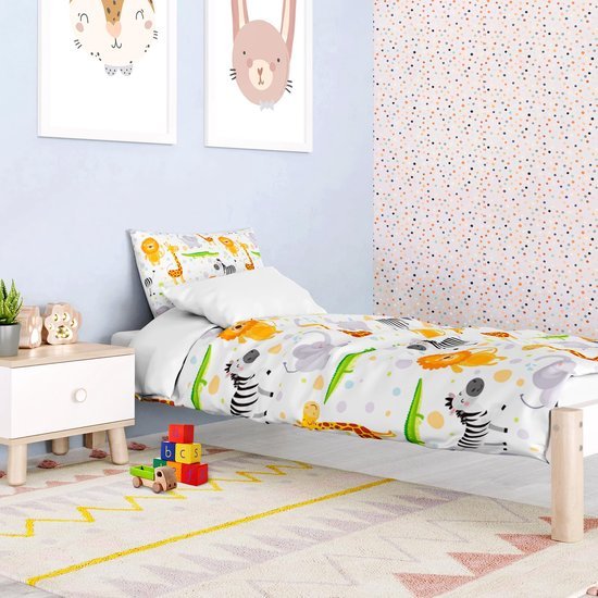Unyqoos® Levendig Kinderbeddengoed Set met Safari Dierenprint en Ritssluiting voor Jongens, 100 x 135 cm