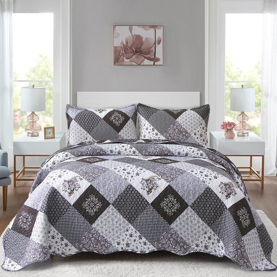 Unyqoos® Elegante Patchwork Quilt Sprei Set met Bloemenpatroon en Kussenslopen voor Luxe Slaapcomfort