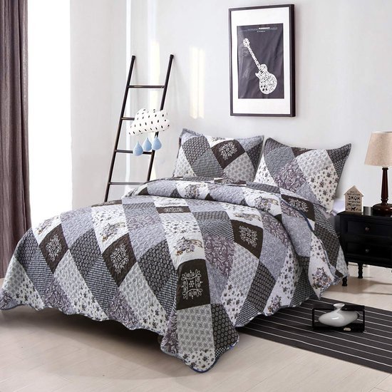 Unyqoos® Elegante Patchwork Quilt Sprei Set met Bloemenpatroon en Kussenslopen voor Luxe Slaapcomfort
