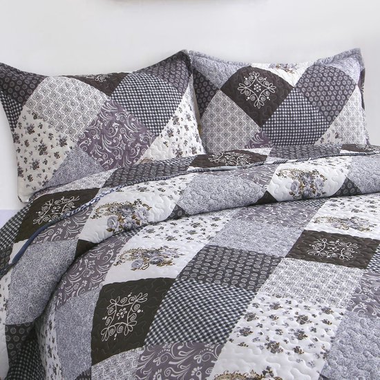 Unyqoos® Elegante Patchwork Quilt Sprei Set met Bloemenpatroon en Kussenslopen voor Luxe Slaapcomfort