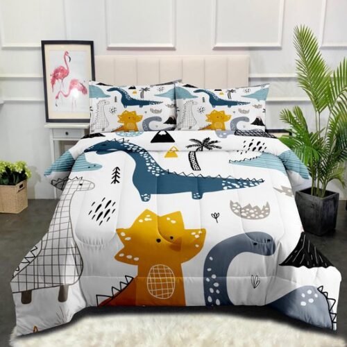 Unyqoos® Luxe vier seizoenen dekbedset met dinosaurusmotief voor kinderen en volwassenen