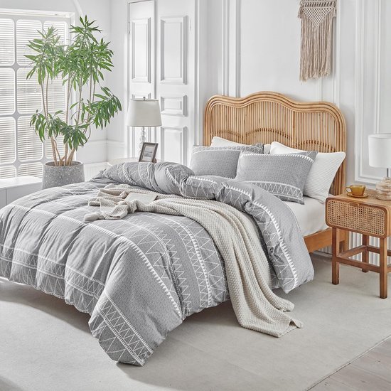 Unyqoos® Stijlvolle Grijze Dekbedovertrekset 200x200cm met Bohemian Motief en Kussenslopen