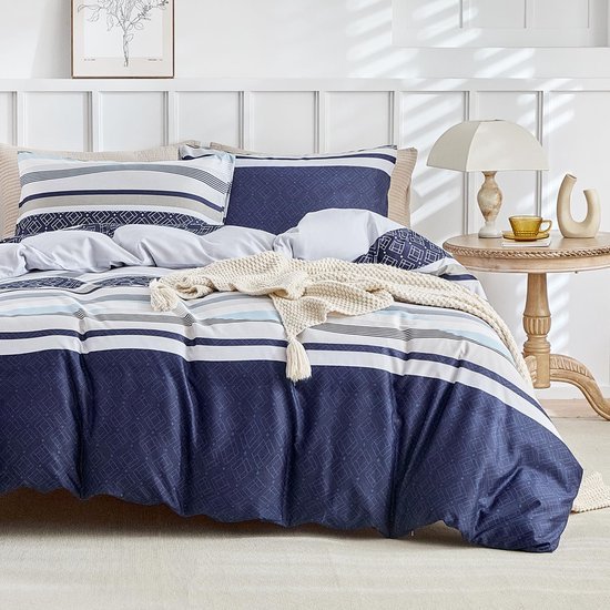 Unyqoos® Gestreepte microvezel beddengoedset met dekbedovertrek en kussenslopen
