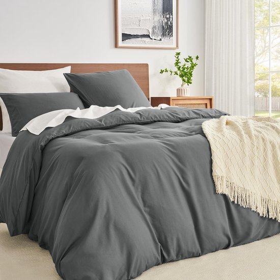 Unyqoos® Knuffelzachte grijze beddengoedset met microvezel dekbedovertrek en kussenslopen