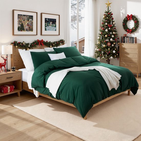 550x550-13149.jpg Unyqoos® Luxueus donkergroen dekbedovertrek van microvezel met kussenslopen