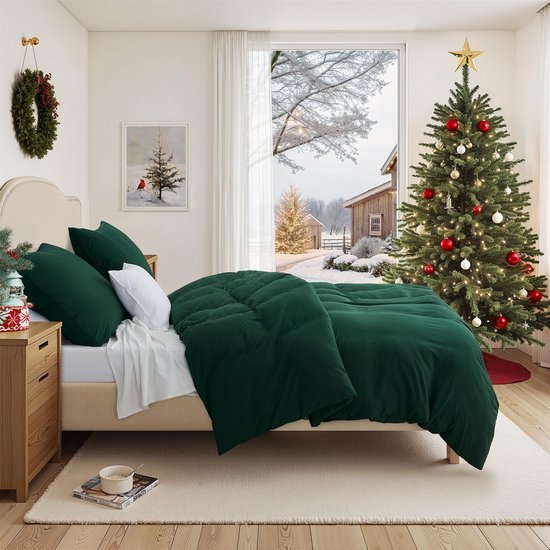 550x550-13150.jpg Unyqoos® Luxueus donkergroen dekbedovertrek van microvezel met kussenslopen