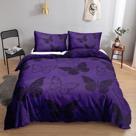 Unyqoos® Paarse beddengoedset met vlinderdesign voor eenpersoonsbed inclusief kussenslopen