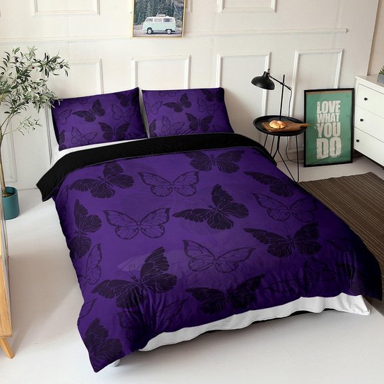 Unyqoos® Paarse beddengoedset met vlinderdesign voor eenpersoonsbed inclusief kussenslopen