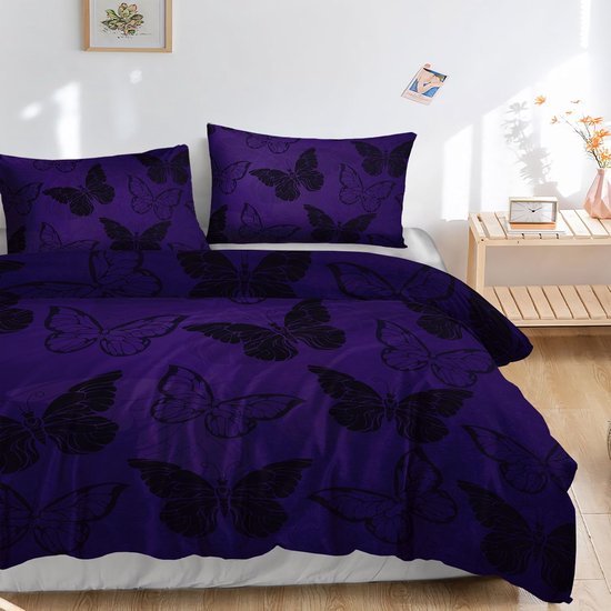 Unyqoos® Paarse beddengoedset met vlinderdesign voor eenpersoonsbed inclusief kussenslopen