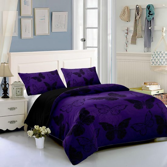 Unyqoos® Paarse beddengoedset met vlinderdesign voor eenpersoonsbed inclusief kussenslopen