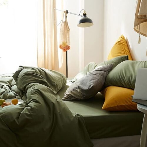 550x550-13166.jpg Unyqoos® Olijfgroene microvezel beddengoedset met ritssluiting en kussensloop