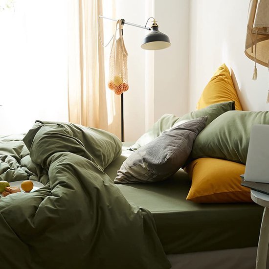 550x550-13166.jpg Unyqoos® Olijfgroene microvezel beddengoedset met ritssluiting en kussensloop
