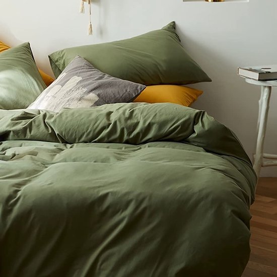 550x550-13167.jpg Unyqoos® Olijfgroene microvezel beddengoedset met ritssluiting en kussensloop