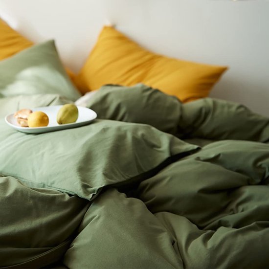 550x550-13172.jpg Unyqoos® Olijfgroene microvezel beddengoedset met ritssluiting en kussensloop