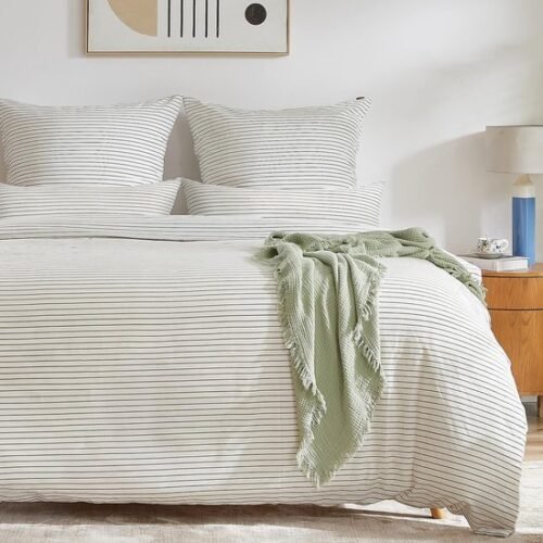 Unyqoos® Gestreepte katoenen dekbedovertrekset met kussenslopen voor ultiem slaapcomfort