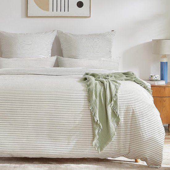 Unyqoos® Gestreepte katoenen dekbedovertrekset met kussenslopen voor ultiem slaapcomfort