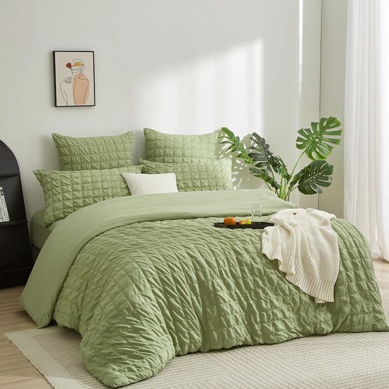 Unyqoos® Ademende en verkoelende seersucker beddengoedset voor een frisse zomernacht